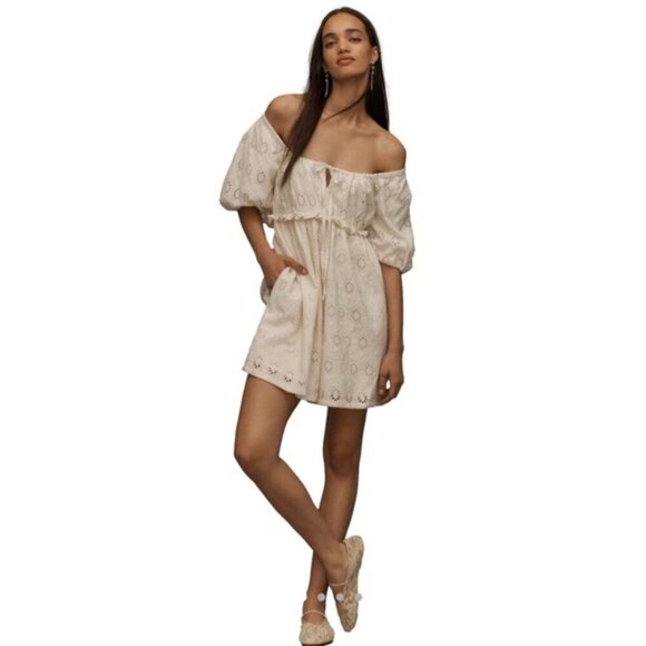 Anthropologie Small Pilcro Puff-Sleeve Eyelet Romper White MSRP $158 NWT - Picture 7 of 9